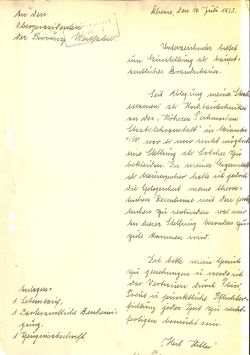 Handschriftliche Bewerbung für das Amt das Kreisbrandschauers in Steinfurt