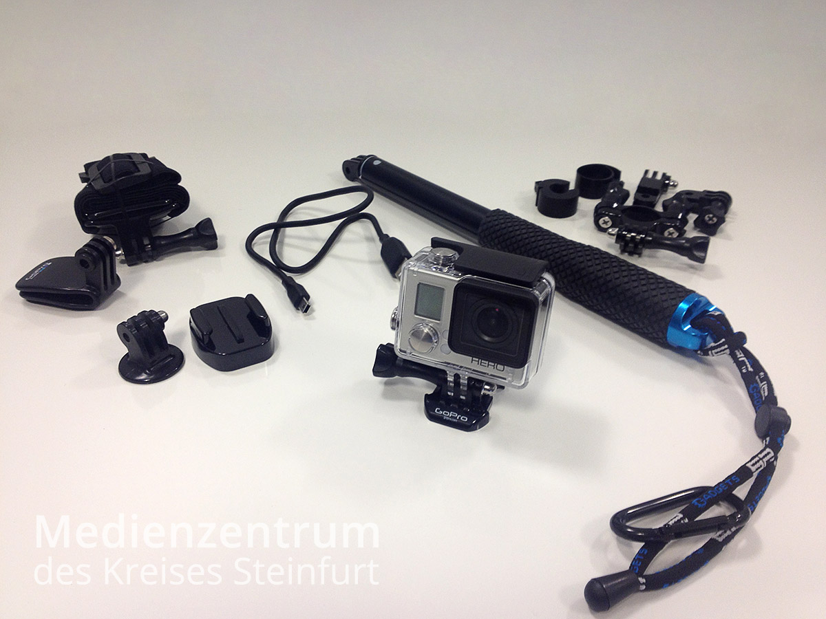 Actioncam mit verschiedenen Halterungen