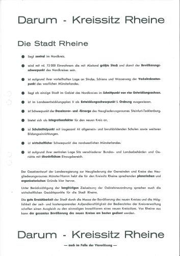 Flugblatt mit dem Titel "Darum - Kreissitz Rheine"