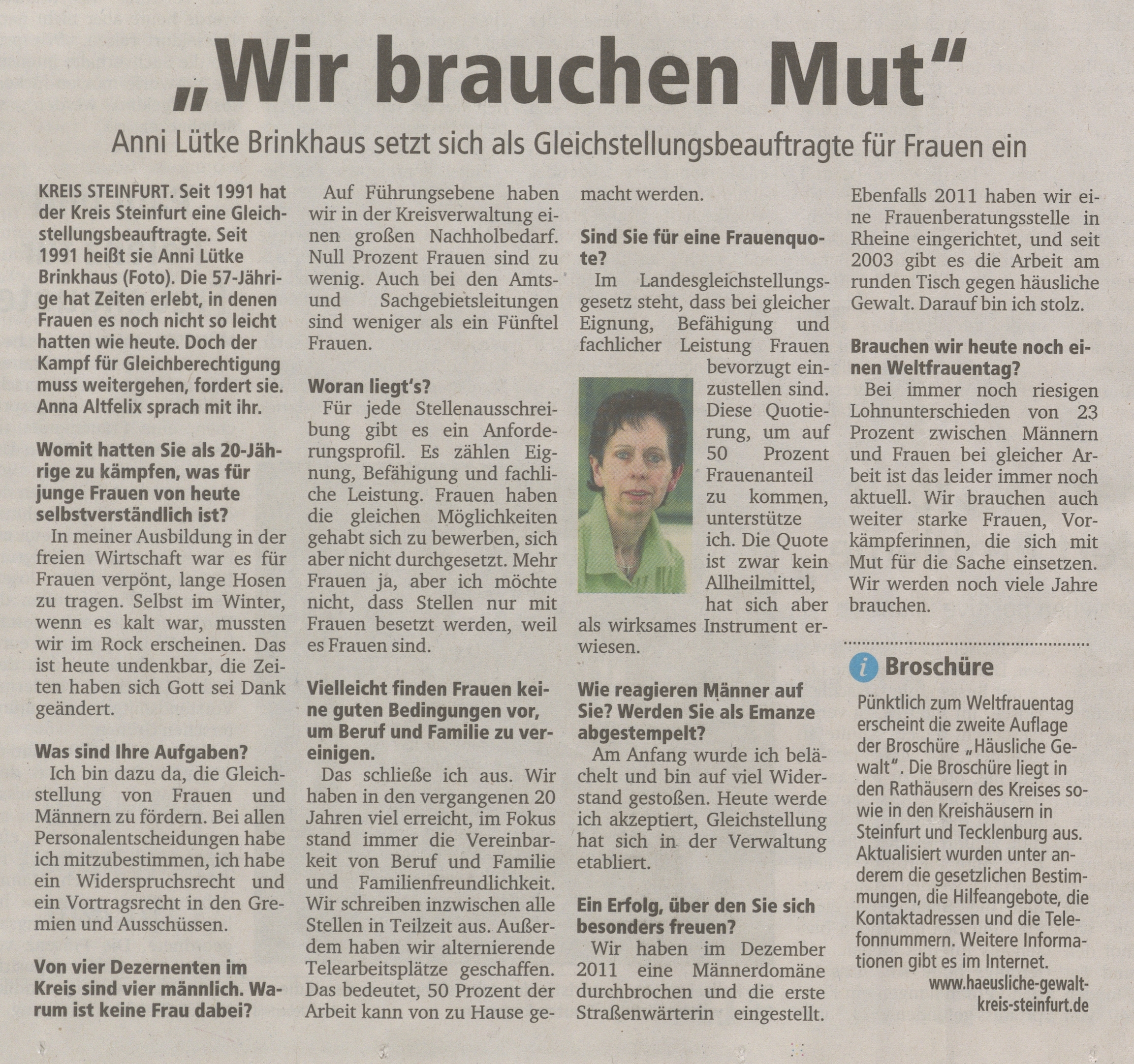 Interview mit der Gleichstellungsbeauftragte Anni Lütke-Brinkhaus Interview mit der Gleichstellungsbeauftragte Anni Lütke-Brinkhaus
