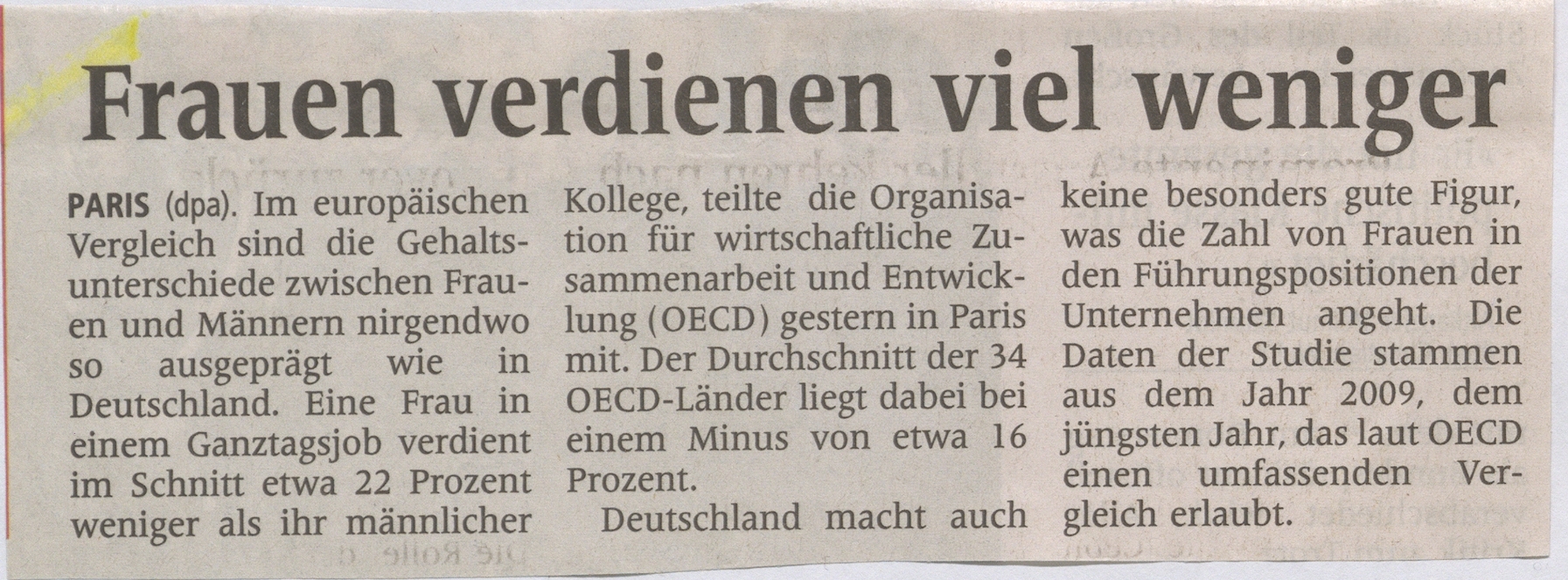 Zeitungsartikel über den Gender-Pay-Gap Zeitungsartikel über den Gender-Pay-Gap