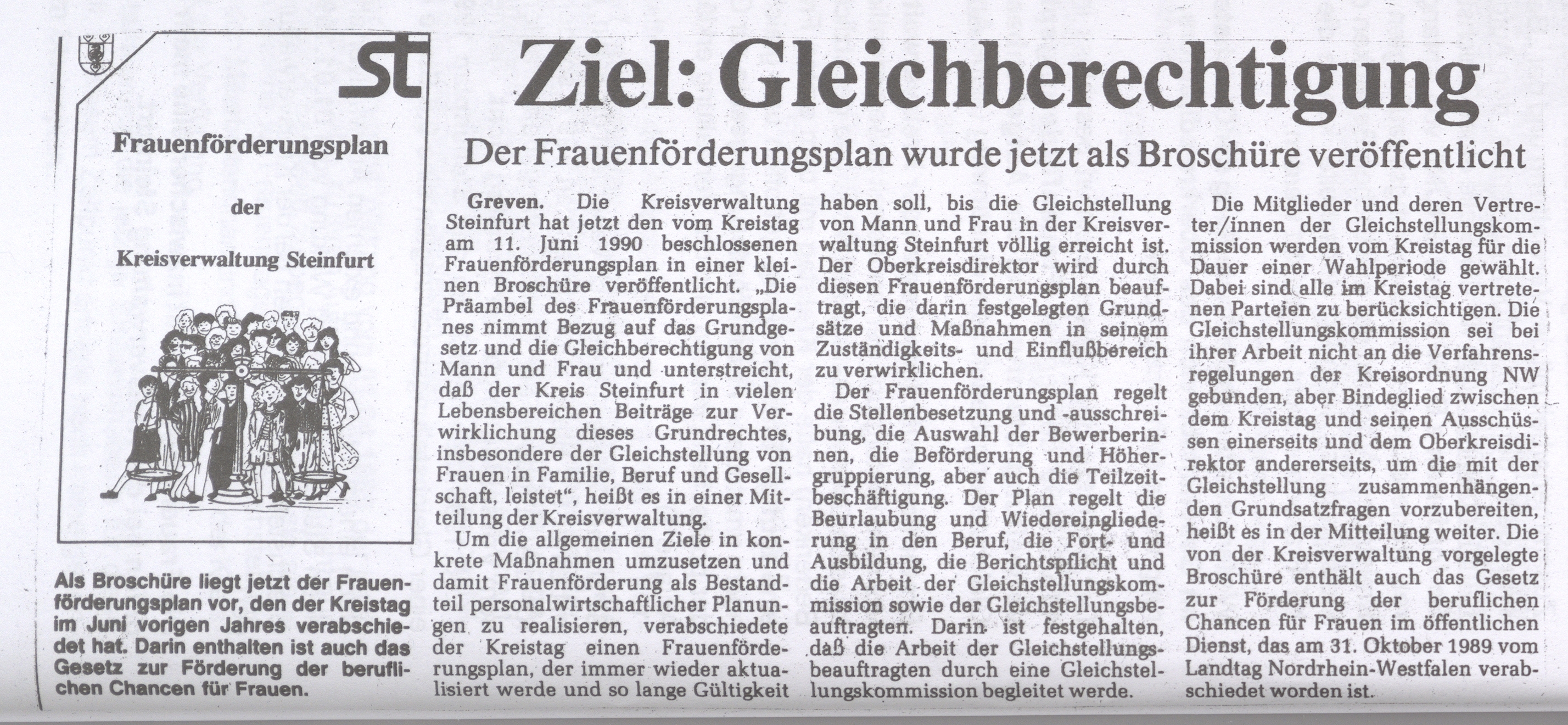 Zeitungsartikel über die Veröffentlichung des Frauenförderungsplans Zeitungsartikel über die Veröffentlichung des Frauenförderungsplans
